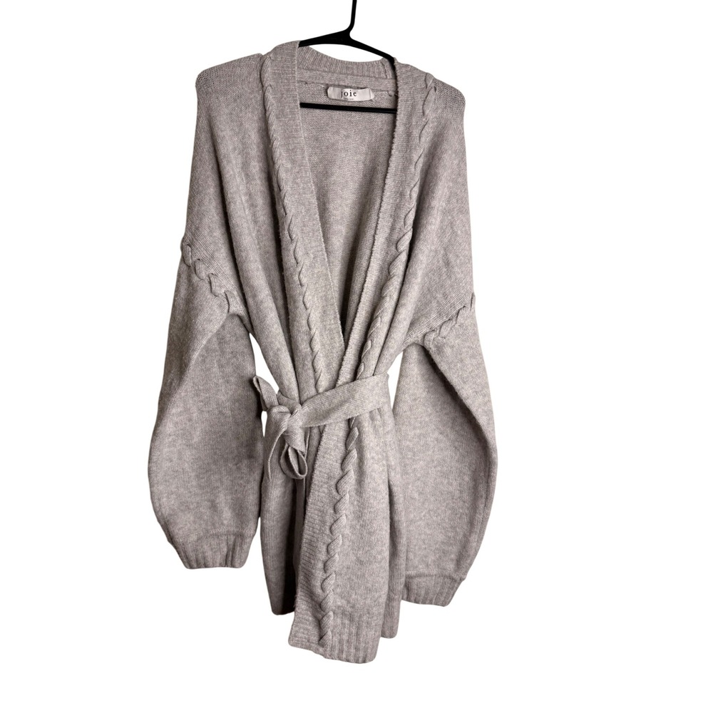 Joie Cable Knit Wrap Cardigan Sweater Cabincore Wool Camel Blend  Gray Womens L
